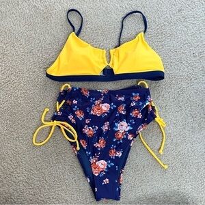 Cupshe floral high waist side tie bikini set